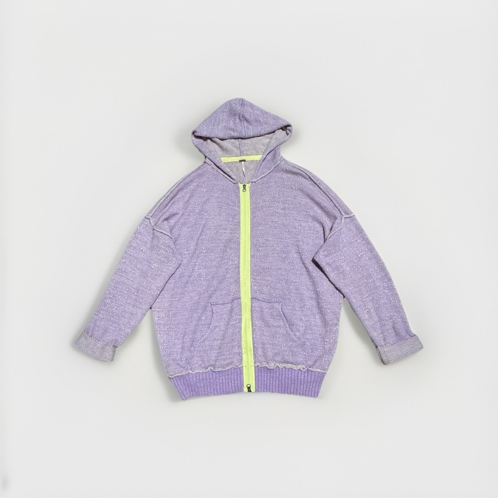 free people Lavender Hooded Zip-Up Sweatshirt with Neon Lime Trim